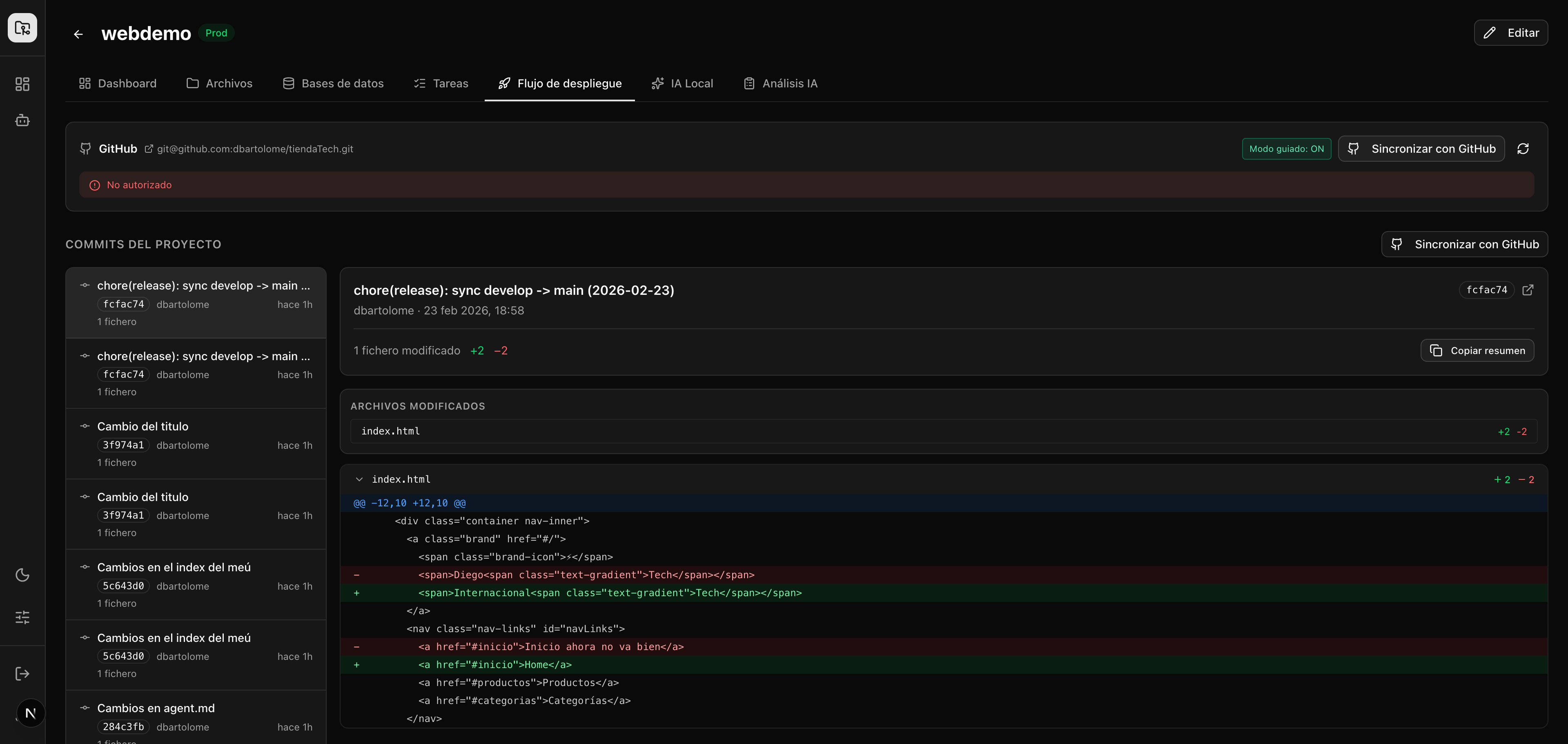 Tab Flujo de Despliegue